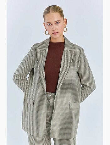 Blazer largo de crepé a cuadros mixray