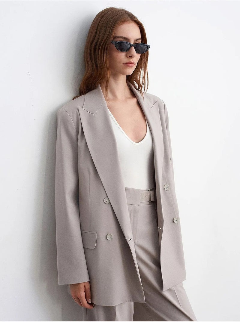 Blazer largo de crepé con cuello chal dilvin Gris claro - Kiabi