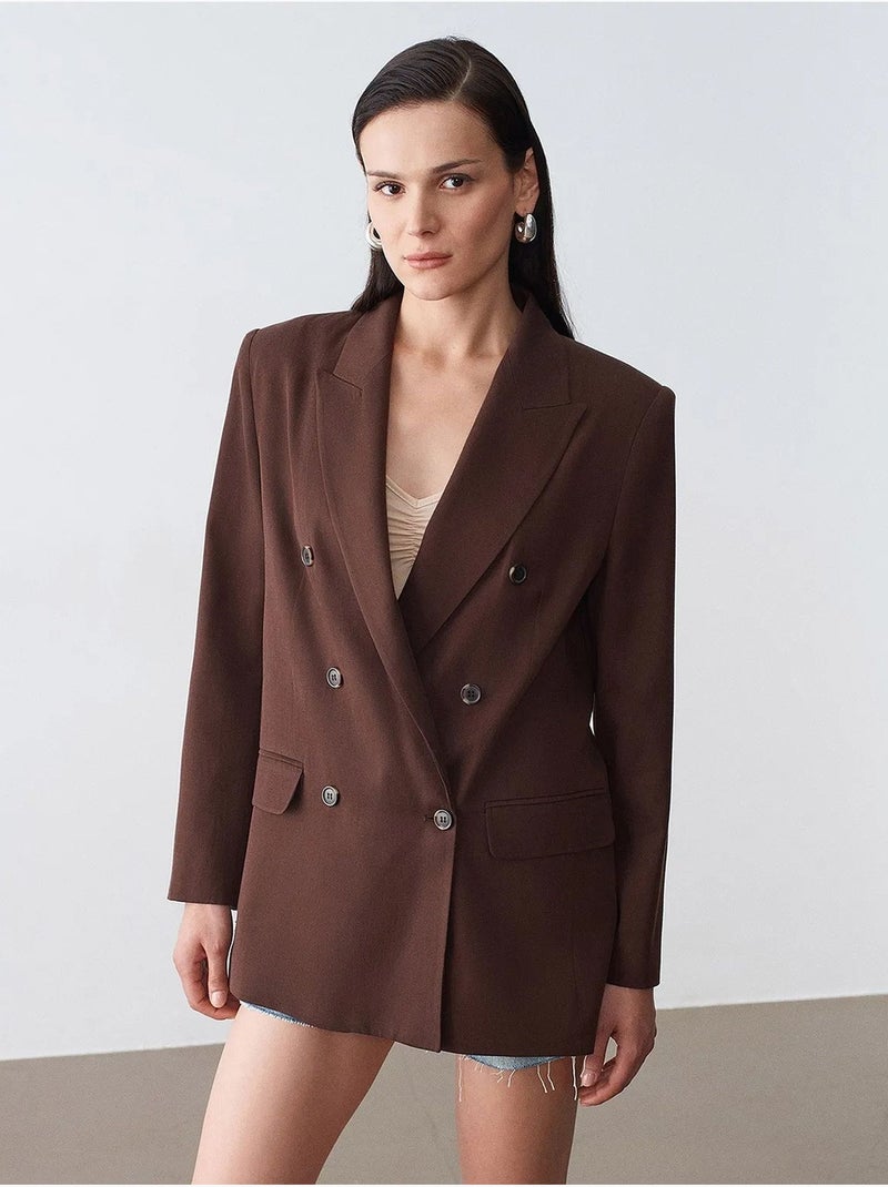 Blazer largo de tencel con cuello chal dilvin Marrón chocolate - Kiabi