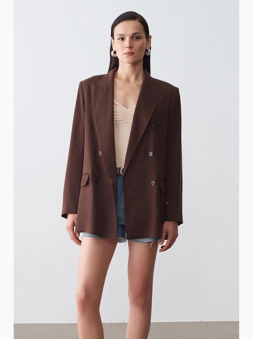 Blazer largo de tencel con cuello chal dilvin - Kiabi Blazer largo de tencel con cuello chal dilvin - Kiabi