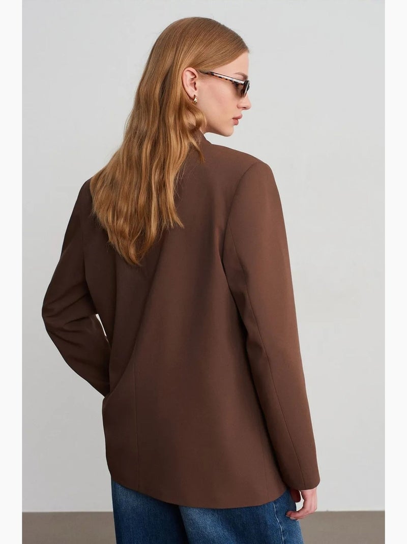 Blazer largo largo de crepé dilvin Marrón chocolate - Kiabi