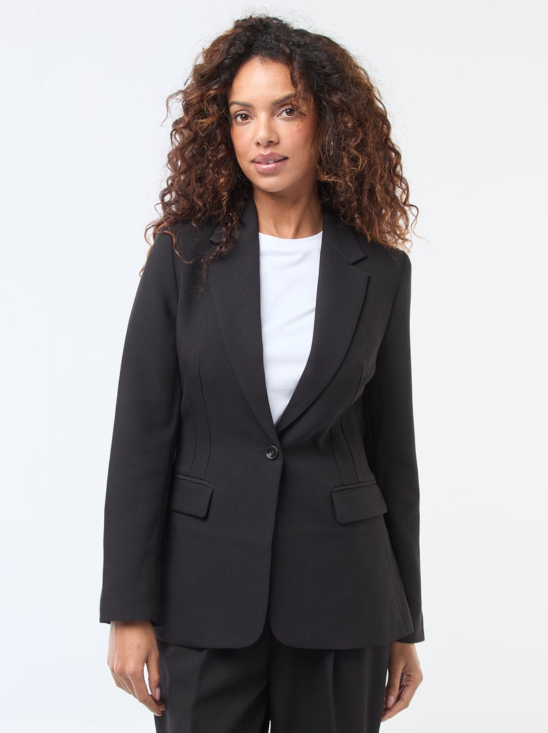 Blazer liso de corte entallado Negro - Kiabi