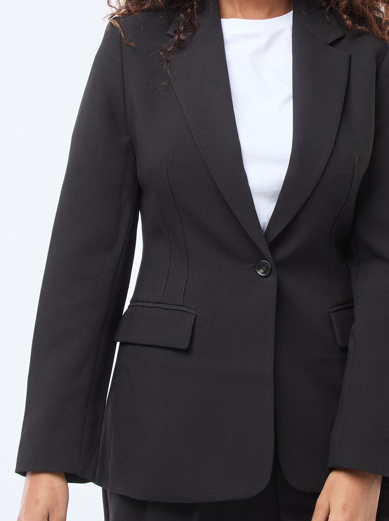 Blazer liso de corte entallado Negro - Kiabi