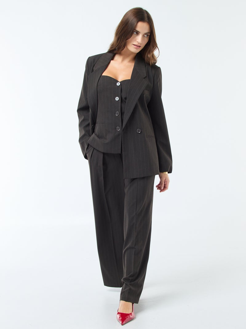 Blazer oversize a rayas con abertura abotonada Marron - Kiabi