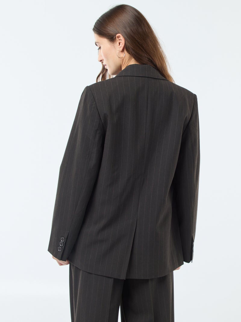 Blazer oversize a rayas con abertura abotonada Marron - Kiabi