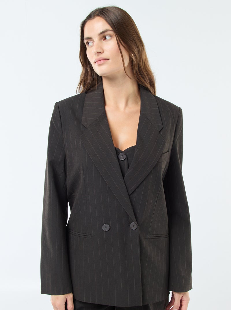 Blazer oversize a rayas con abertura abotonada Marron - Kiabi