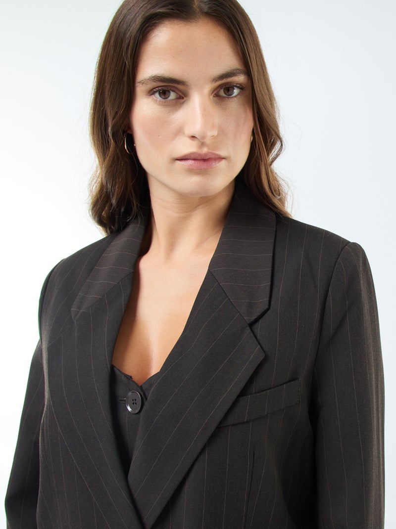 Blazer oversize a rayas con abertura abotonada Marron - Kiabi