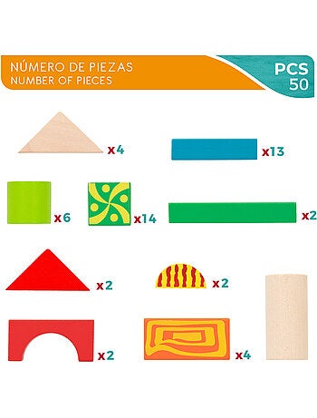 Bloques construcción de madera 50 piezas woomax