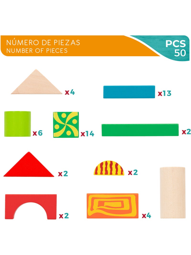 Bloques construcción de madera 50 piezas woomax N/D - Kiabi