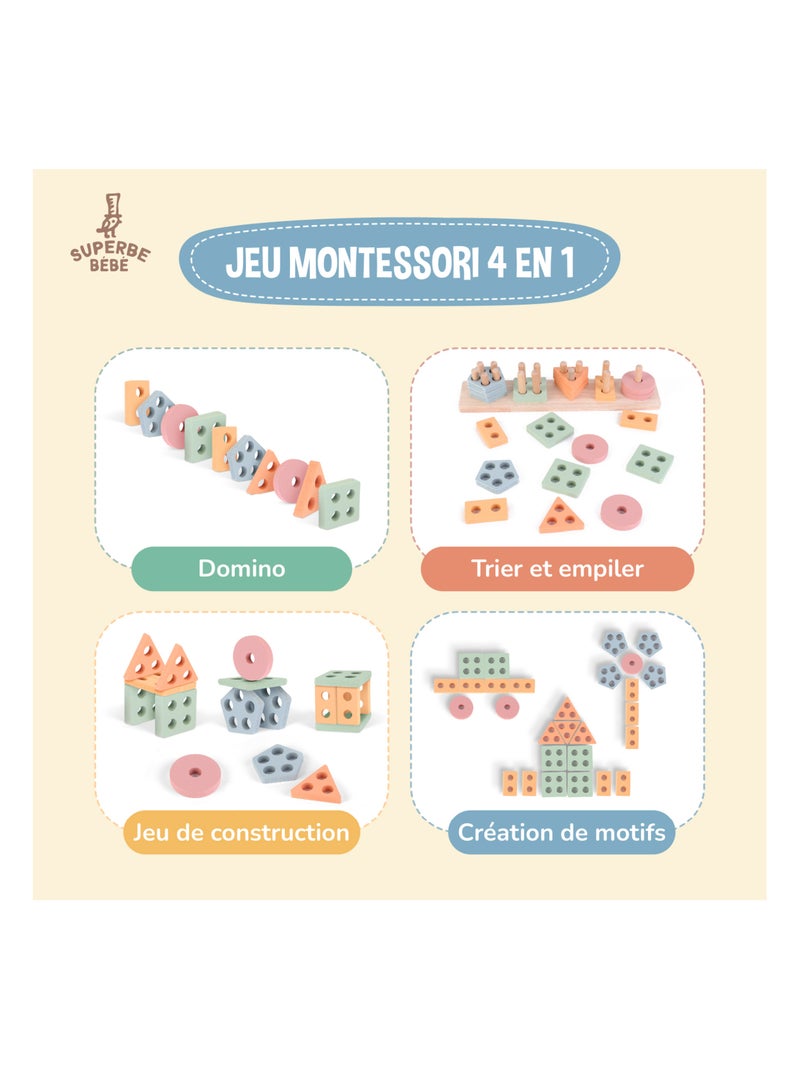Bloques de madera para apilar - Juego educativo | SUPERBE BEBE N/D - Kiabi