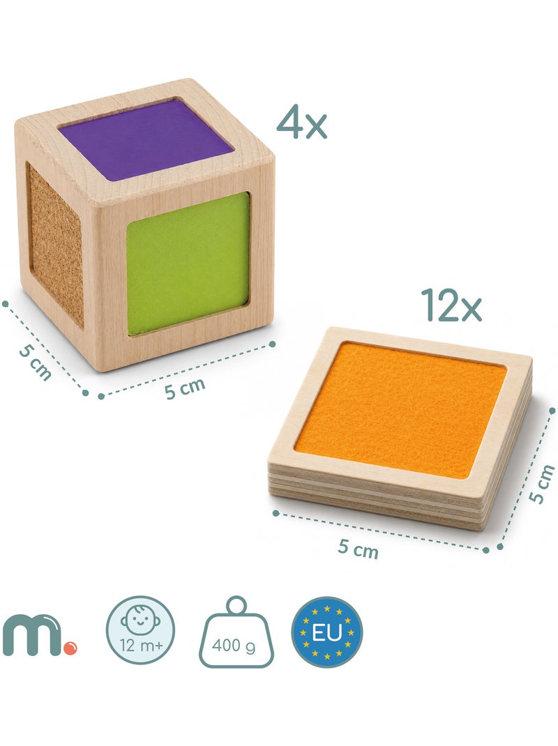 Bloques sensoriales madera ninos 5x5cm 4 cubos 12 fichas mamabrum N/D - Kiabi