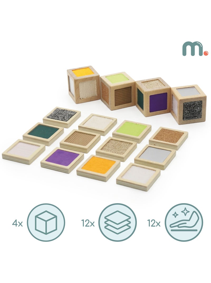 Bloques sensoriales madera ninos 5x5cm 4 cubos 12 fichas mamabrum N/D - Kiabi