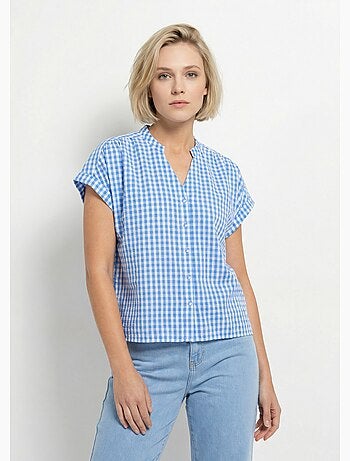 Blusa a cuadros con mangas cortas tipo kimono - Afibel