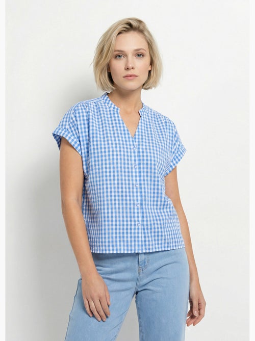 Blusa a cuadros con mangas cortas tipo kimono - Afibel - Kiabi