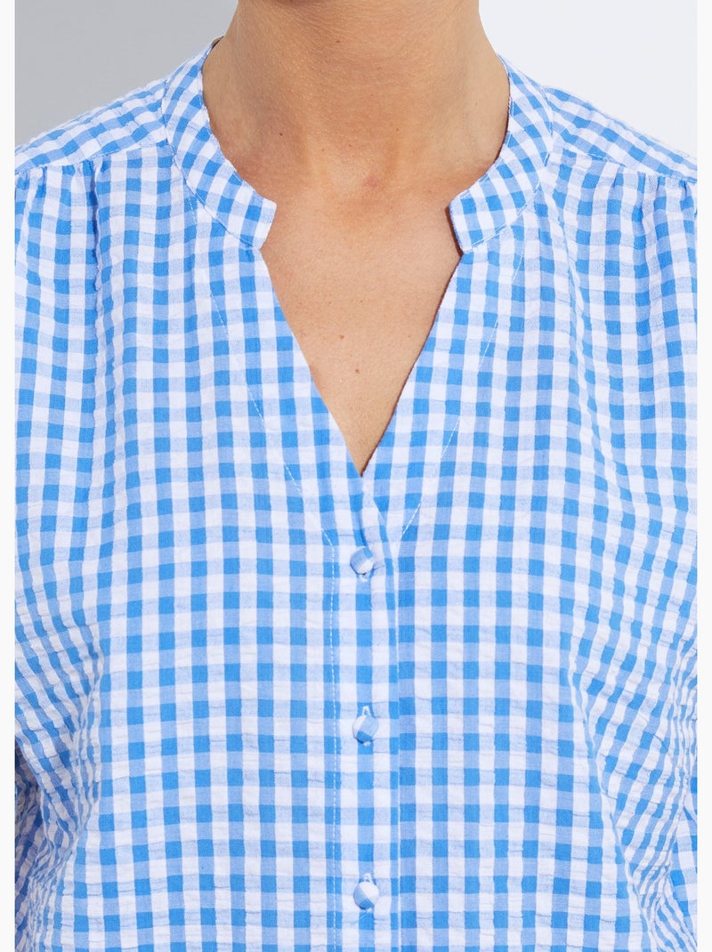 Blusa a cuadros con mangas cortas tipo kimono - Afibel Blanco Azul - Kiabi