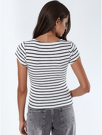 Blusa a rayas en mezcla de algodón con escote en v busem
