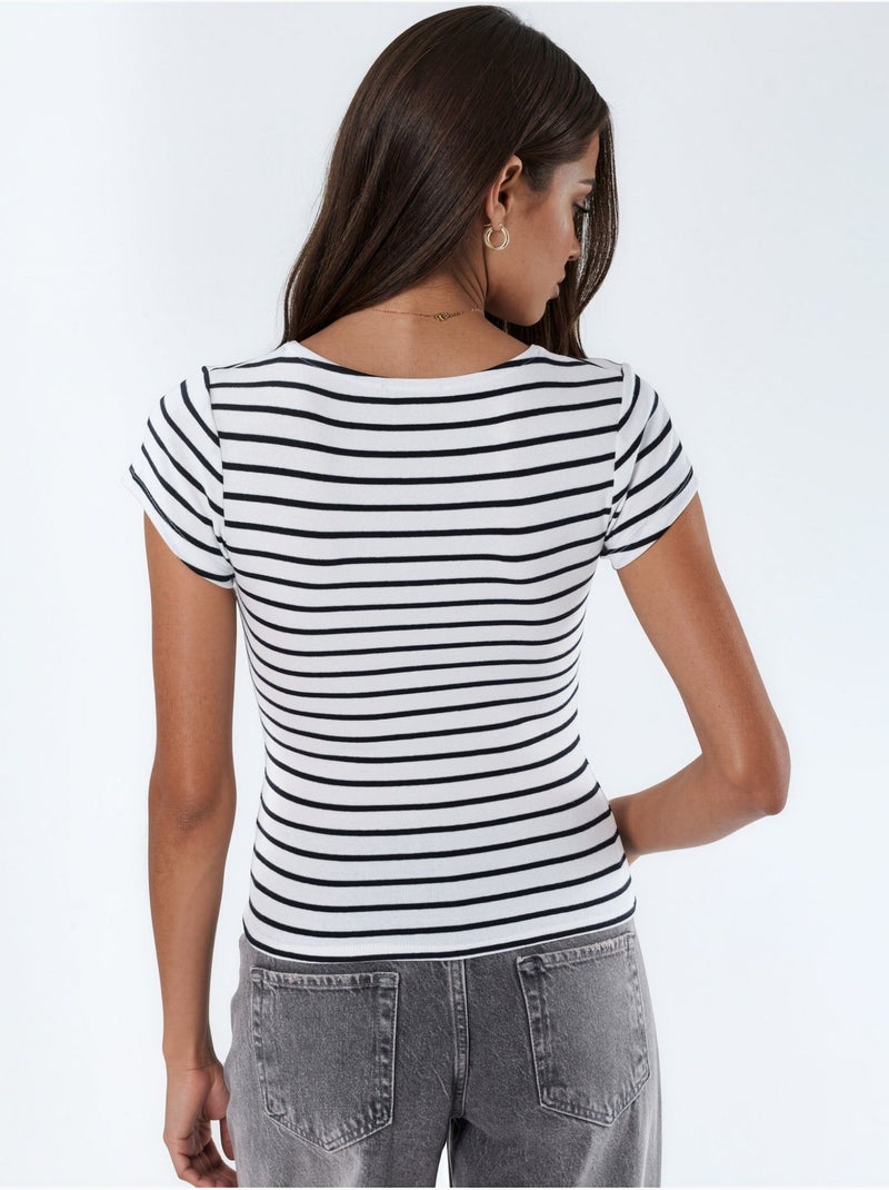Blusa a rayas en mezcla de algodón con escote en v busem Multicolor - Kiabi