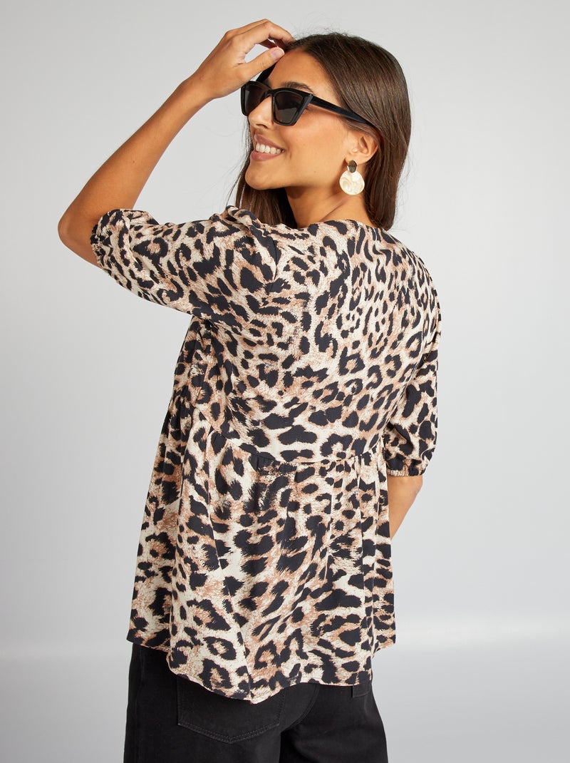 Blusa abombada corta con lazos MARRON - Kiabi