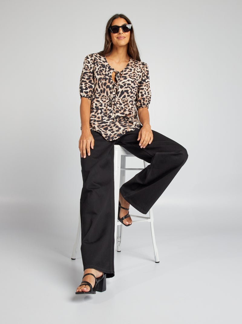 Blusa abombada corta con lazos MARRON - Kiabi