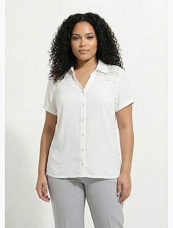 Blusa abotonada encaje y calado - Afibel