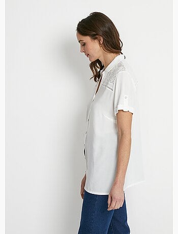 Blusa abotonada encaje y calado - Afibel