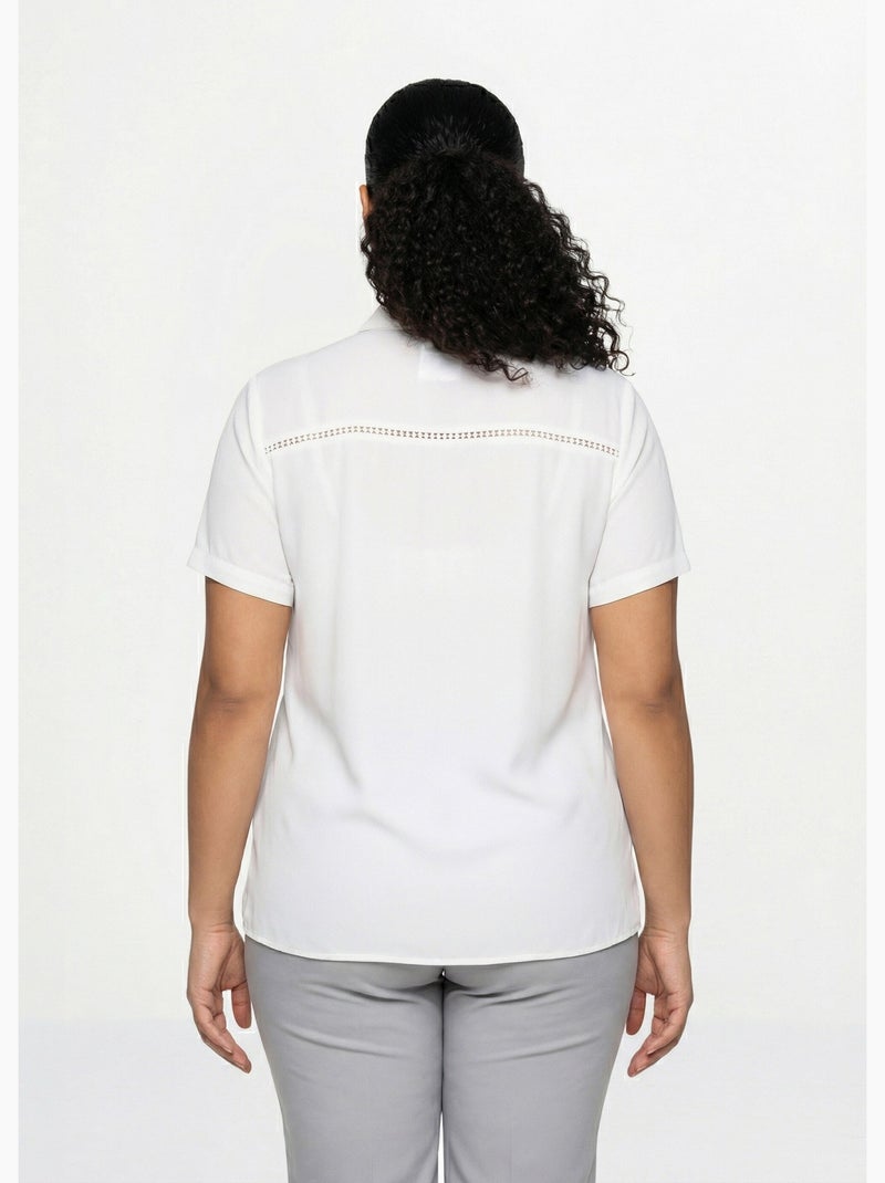 Blusa abotonada encaje y calado - Afibel Crudo - Kiabi