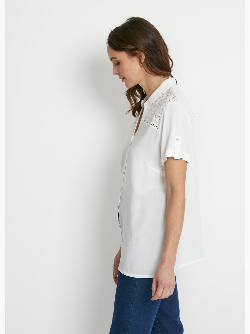 Blusa abotonada encaje y calado - Afibel Crudo - Kiabi