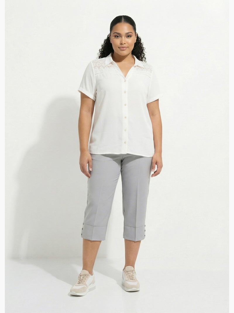 Blusa abotonada encaje y calado - Afibel Crudo - Kiabi