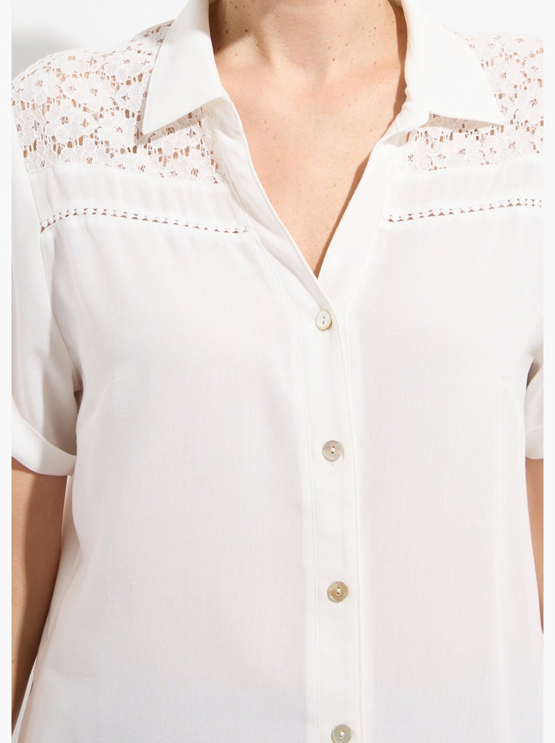 Blusa abotonada encaje y calado - Afibel Crudo - Kiabi