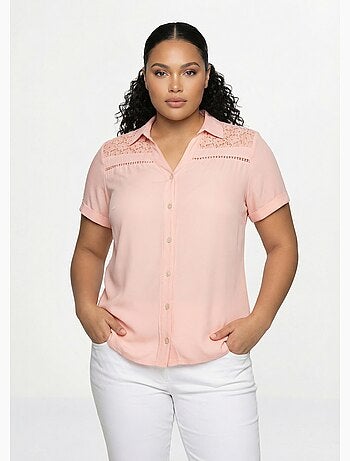 Blusa abotonada encaje y calado - Afibel