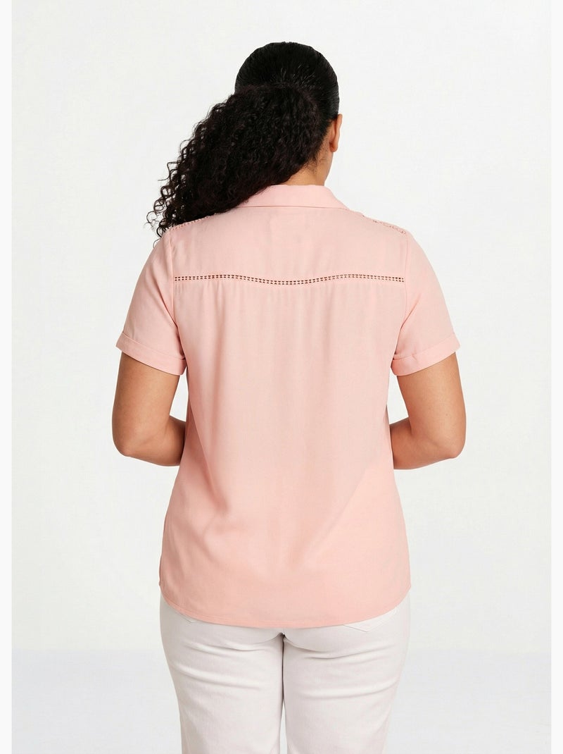 Blusa abotonada encaje y calado - Afibel Rosa - Kiabi