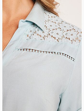 Blusa abotonada encaje y calado - Afibel