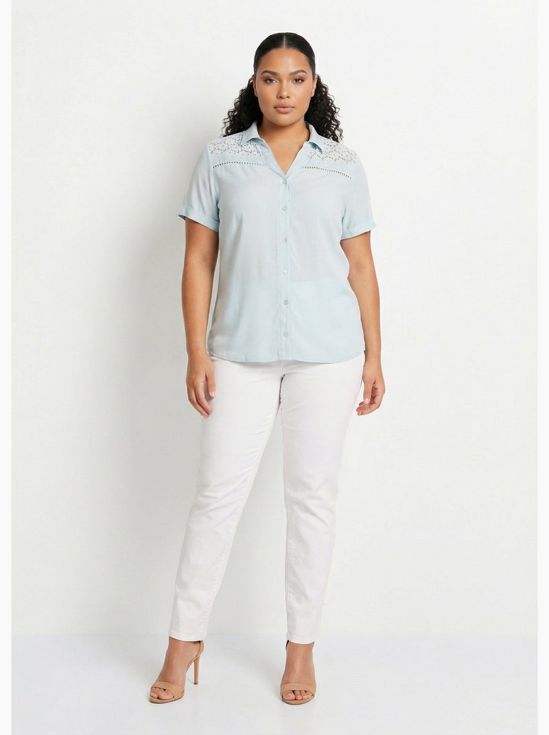 Blusa abotonada encaje y calado - Afibel Verde - Kiabi