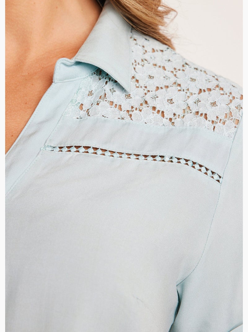Blusa abotonada encaje y calado - Afibel Verde - Kiabi