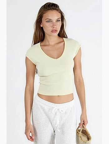 Blusa acanalada con cuello en v busem