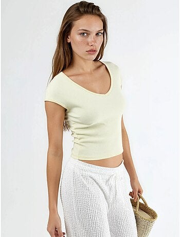 Blusa acanalada con cuello en v busem