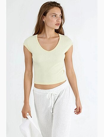 Blusa acanalada con cuello en v busem