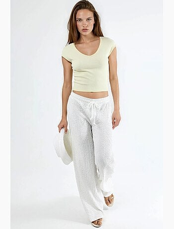 Blusa acanalada con cuello en v busem