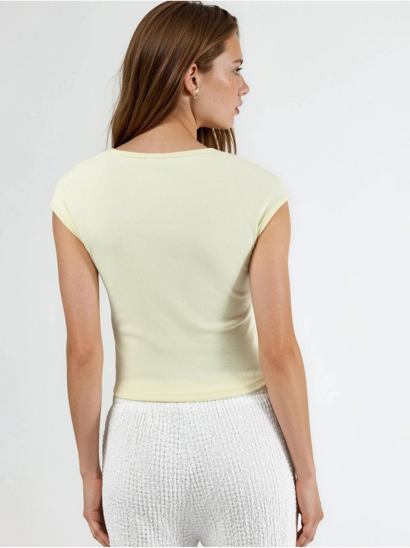 Blusa acanalada con cuello en v busem Amarillo limón - Kiabi