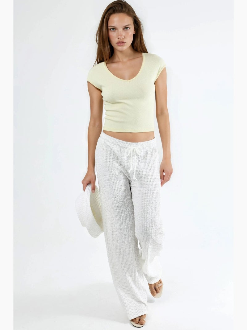 Blusa acanalada con cuello en v busem Amarillo limón - Kiabi