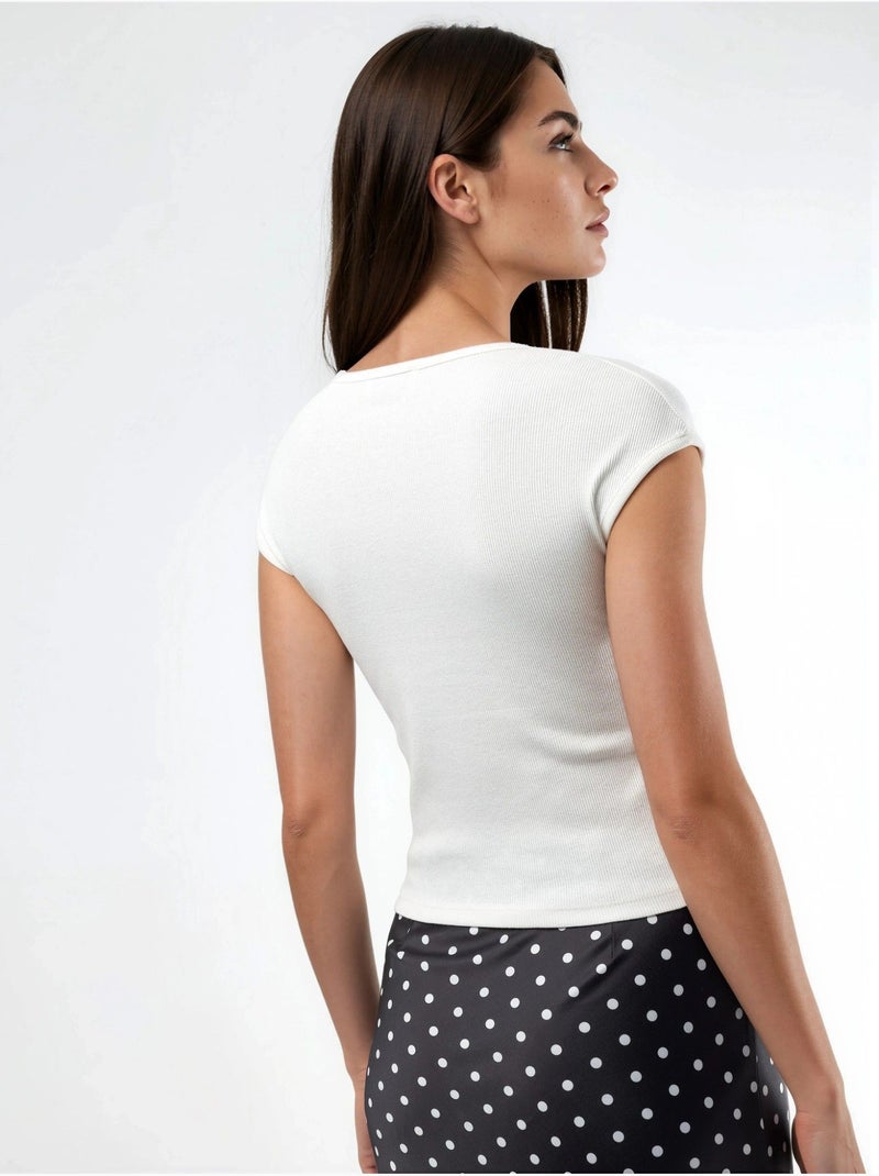 Blusa acanalada con cuello en v busem Blanco - Kiabi