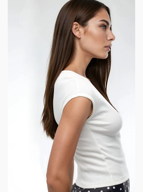Blusa acanalada con cuello en v busem - Kiabi Blusa acanalada con cuello en v busem - Kiabi