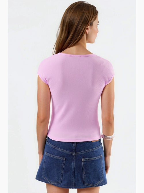 Blusa acanalada con cuello en v busem - Kiabi Blusa acanalada con cuello en v busem - Kiabi