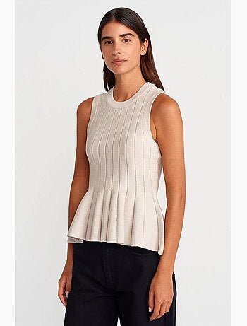Blusa acanalada sin mangas con volante dilvin