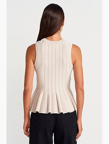 Blusa acanalada sin mangas con volante dilvin