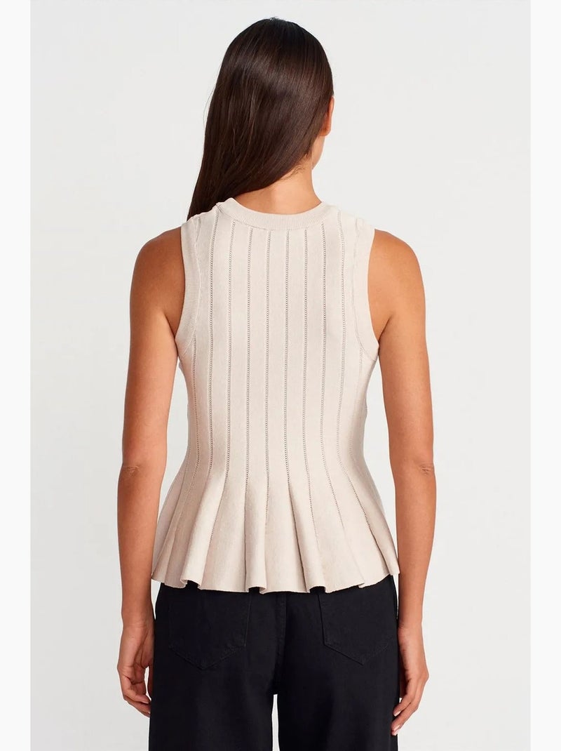 Blusa acanalada sin mangas con volante dilvin Beige natural - Kiabi