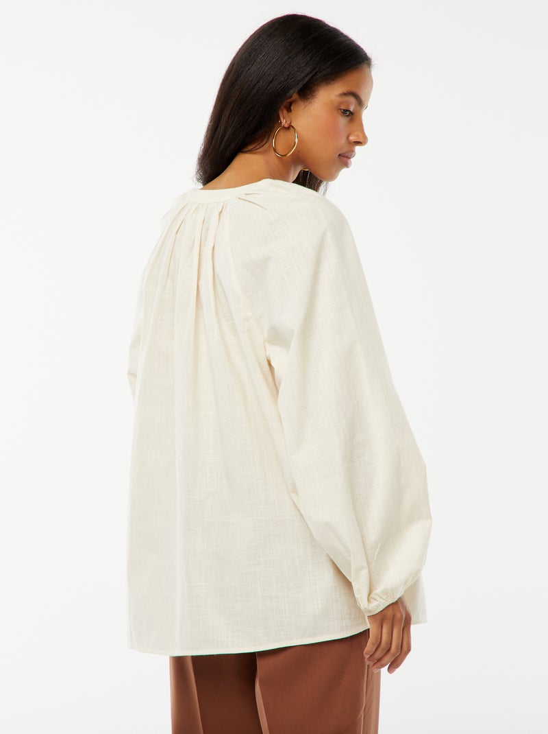 Blusa ancha de algodón con bordados Beige - Kiabi