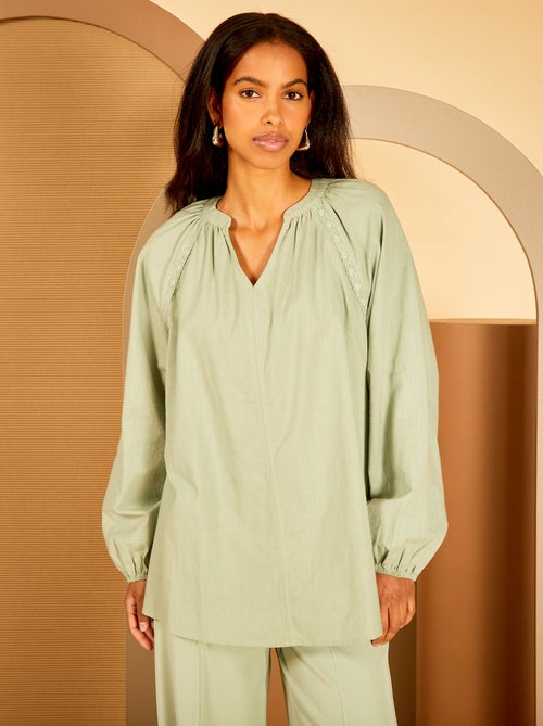 Blusa ancha de algodón con bordados - Kiabi