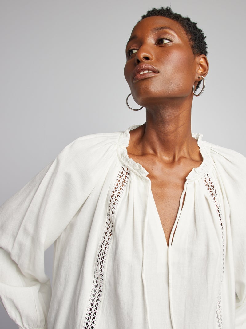 Blusa ancha de mezcla de lino BEIGE - Kiabi