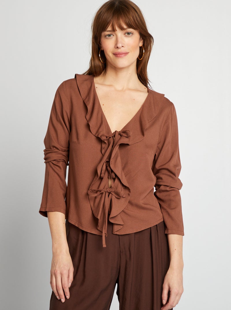 Blusa anudable con volantes MARRON - Kiabi